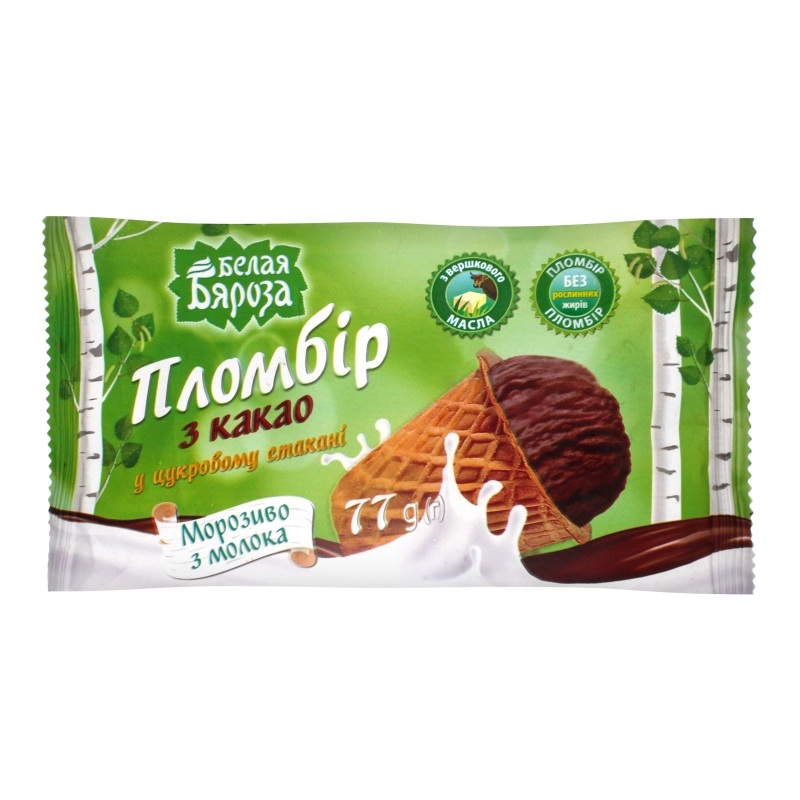 Морозиво 15% з какао у цукровому стакані Пломбір Белая Бяроза м/у 77г
