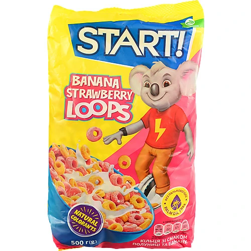 Сніданки сухі зернові Banana strawberry loops Start! м/у 500г
