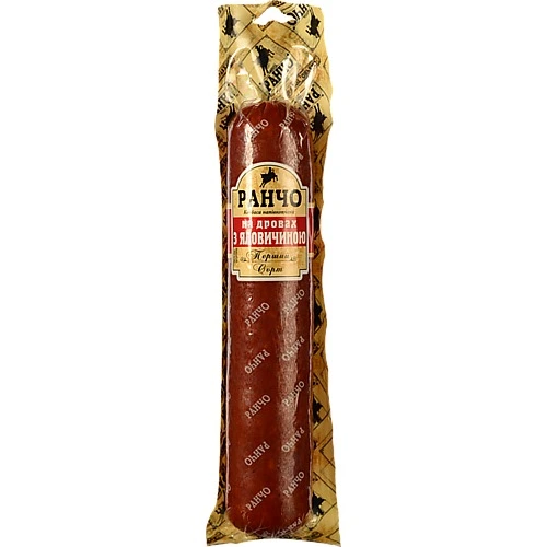 Ковбаса [Ранчо На дровах з яловичиноюk напівкопчена першого ґатунку, 400 г
