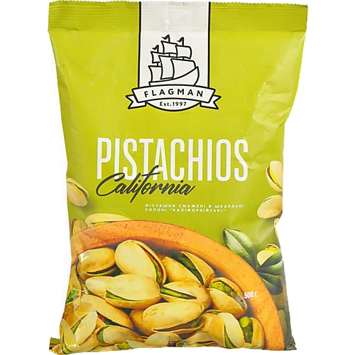 Фісташки Флагман 500г каліфорнійські смажені в шкарлупі солоні