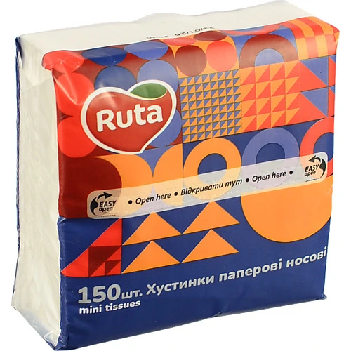 Хусточки паперові 2-х шарові 10.5х20см Ruta 150шт