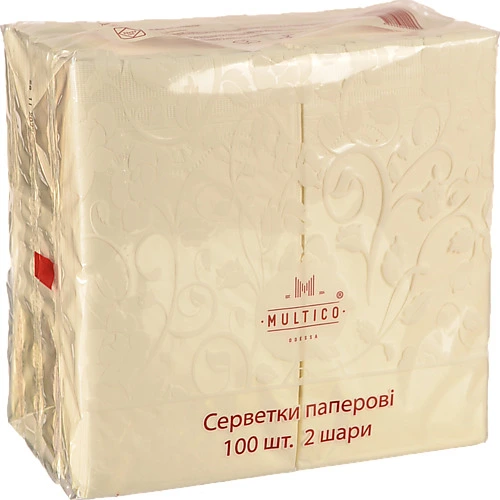 Серветки Multico 33Х33 100шт 2шаровi білі прямокутник