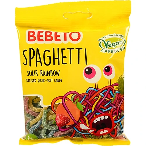 Цукерки жувальні Sour Rainbow Spaghetti Bebeto м/у 80г