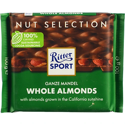 Шоколад Ріттер Спорт 100г молочний мигдаль цiлий