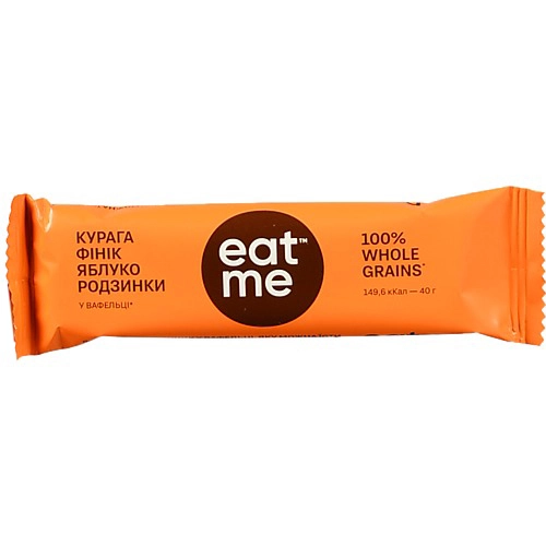 Батончик у вафельному папері Курага фінік яблуко родзинки та злаки EatMe м/у 40г