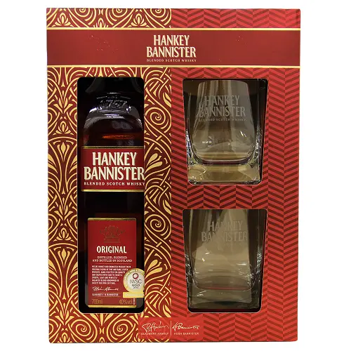 Віскі Hankey Bannister 0.7л 40% шотландський купажований віскі в подарунковому наборі з 2 келихами