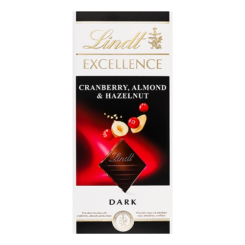 Шоколад Lindt 100г екселенс чорний мигдаль фундук журавлина