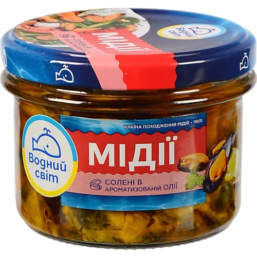 Мідії солені в ароматизованій олії Водний світ 170г