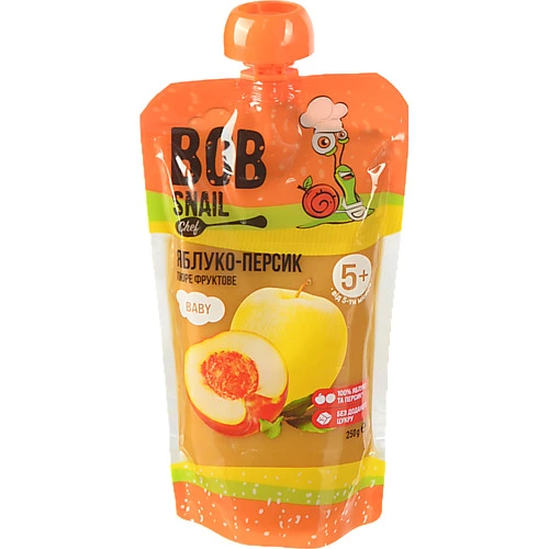 Пюре для дітей від 5міс фруктове Яблуко-персик Baby Bob Snail д/п 250г