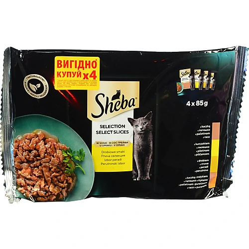 Корм Sheba 4х85г cigPOU асорті з мяса птиці в соусі