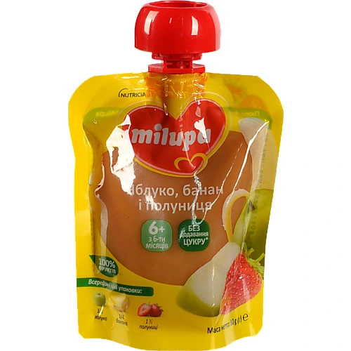Пюре для дітей від 6міс фруктове Яблуко-банан-полуниця Milupa д/п 80г