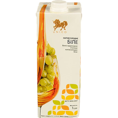 Вино Unico 1л напівсолодке біле т.пак