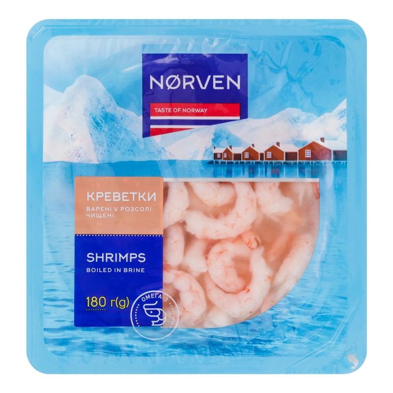 Креветки Norven варені в розсолі чищені 180г