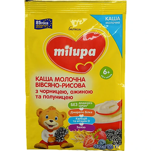 Каша Milupa 210г молочна вівсяно-рисова чорниця ожина полуниця д.діт. від 6 міс.