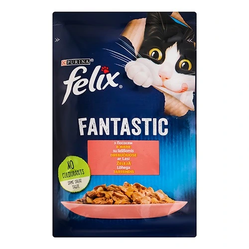 Корм консервований повнораціонний для дорослих котів з лососем в желе Fantastic Felix м/у 85г