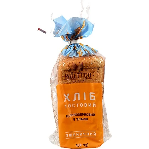 Хліб [Тостовийk [Цільнозерновийk пшеничний 9 злаків від ТМ [Multicok, 400 г