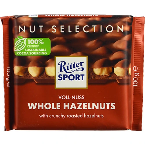 Шоколад молочний з цільним фундуком Whole hazelnuts Ritter Sport м/у 100г
