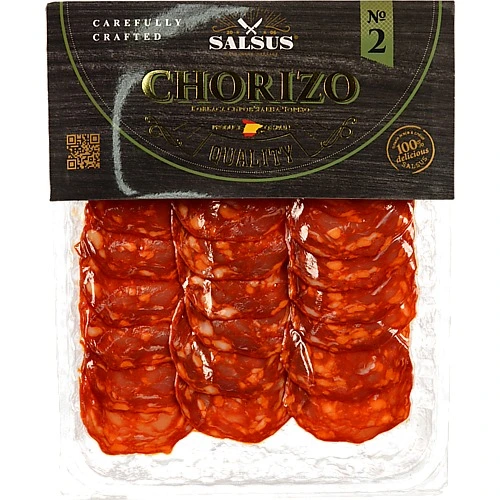 Ковбаса [Salsus Чорізоk сировялена, нарізка, вакуумна упаковка, 100 г