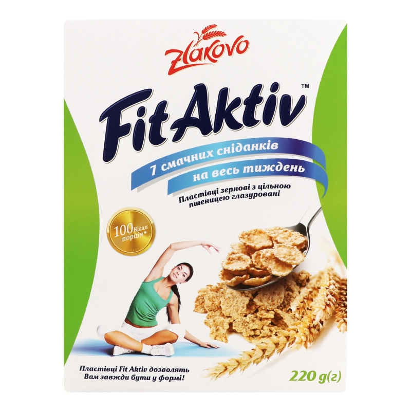 Пластівці зернові з цільною пшеницею глазуровані FitAktiv Zlakovo к/у 220г