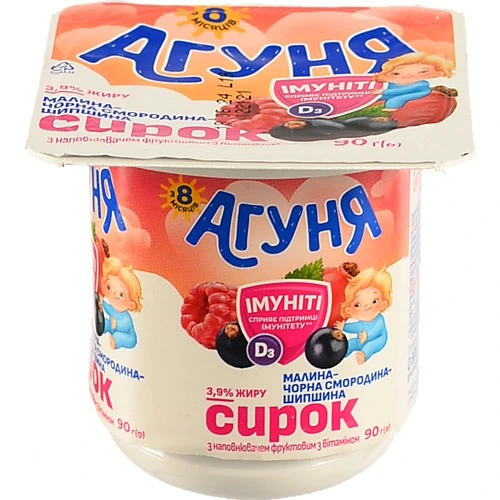 Сирок 3.9% для дітей від 8міс Малина-чорна смородина-шипшина Імуніті Агуня ст 90г