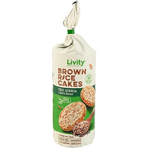 Хрусткі та смачні цільнозернові рисові хлібці Livity / B.Yond Тріо кіноа і білий кунжут, 100 г