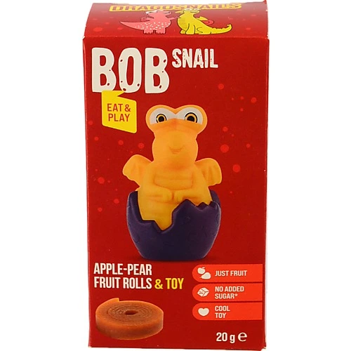 Набір Цукерки натуральні фруктові Apple-pear Rolls 20г + іграшка Bob Snail к/у 1шт