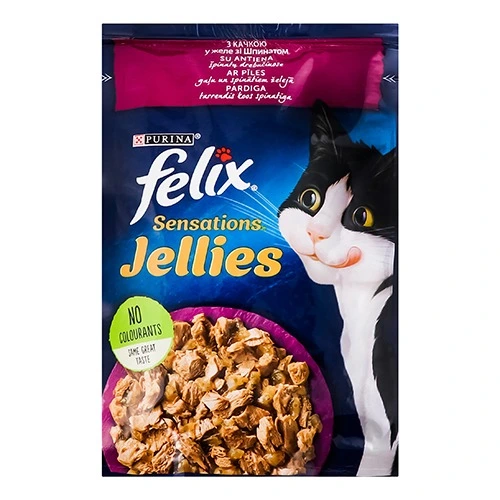 Корм консервований для котів з качкою в желе зі шпинатом Jellies Sensations Felix purina м/у 85г