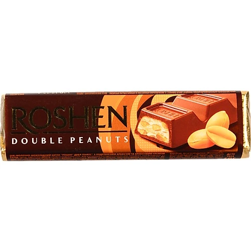 Батон молочно-шоколадний з подрібненим арахісом та арахісовим кремом Double peanuts Roshen м/у 39г