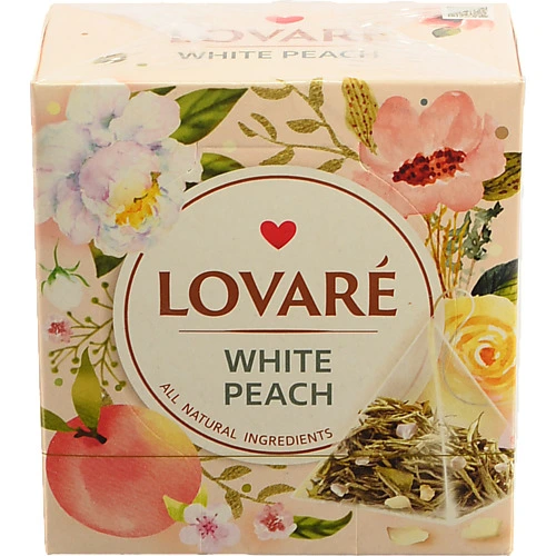 Чай білий китайський листовий байховий з пелюстками квітів та ароматом персика White Peach Lovare к/у 15х2г