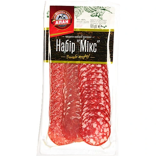 Набір ковбас нарізка Мікс Алан, вищий ґатунок, нарізка, вакуумна упаковка, 120 г
