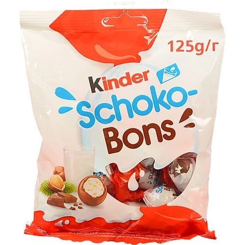 Цукерки з молочного шоколаду з молочною начинкою та горіхами Schoko-Bons Kinder м/у 125г