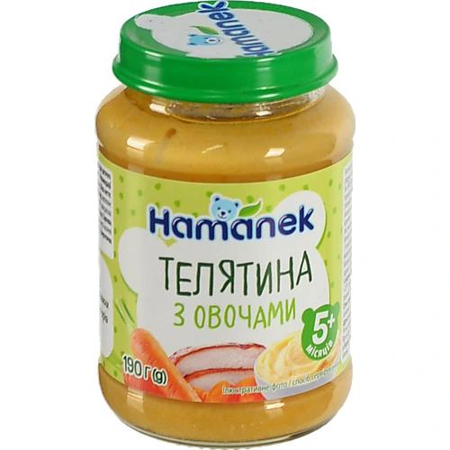 Пюре для дітей від 5міс Телятина з овочами Hamanek с/б 190г