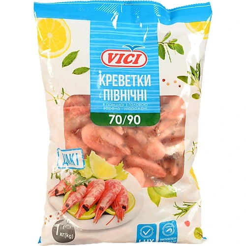 Креветки нерозібрані глазуровані 70/90 Північні Vici з/г в/м м/у 1кг