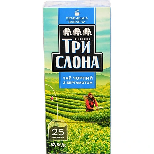 Чай Три слона чорний з бергамотом 25 пакетиків