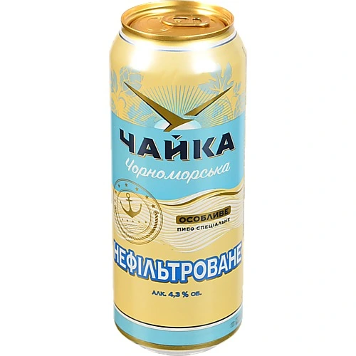 Пиво спеціальне 500мл 4.3% світле нефільтроване пастеризоване Особливе Чорноморська Чайка з/б