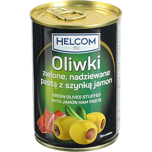 Оливки Helcom 300мл фаршировані пастою з шинки