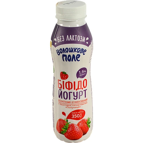 Біфідойогурт Волошкове поле 350г 1.5% полуниця безлактозний п/пл