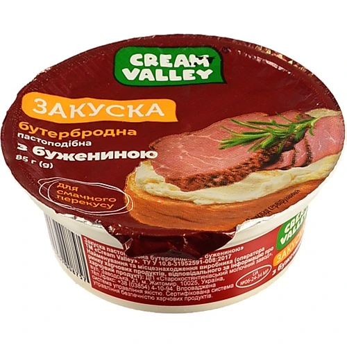 Закуска бутербродна Cream Valley З бужениною пастоподібна, пластиковий стакан, 85 г