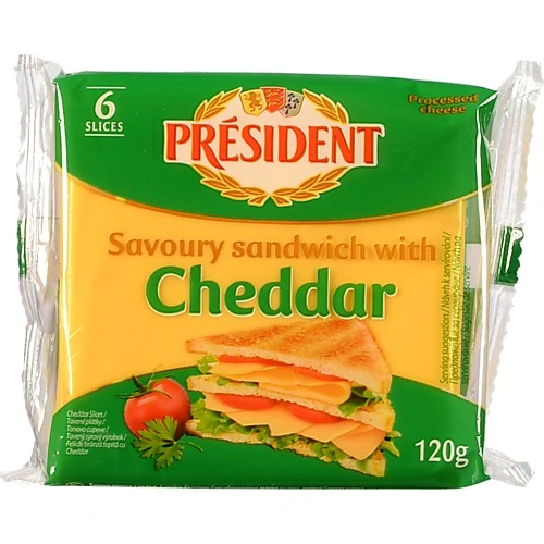 Сир плавлений President Cheddar для сендвічів 40% 6х20г