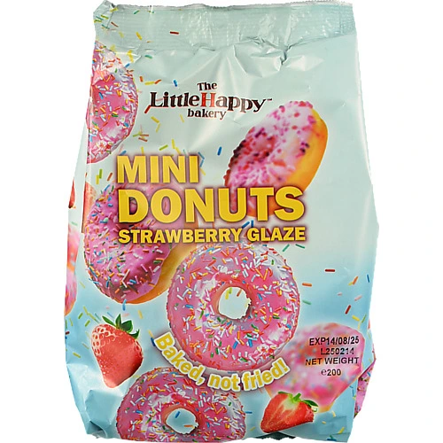Міні пончики LittleHappy bakery 200г полунична глазурь
