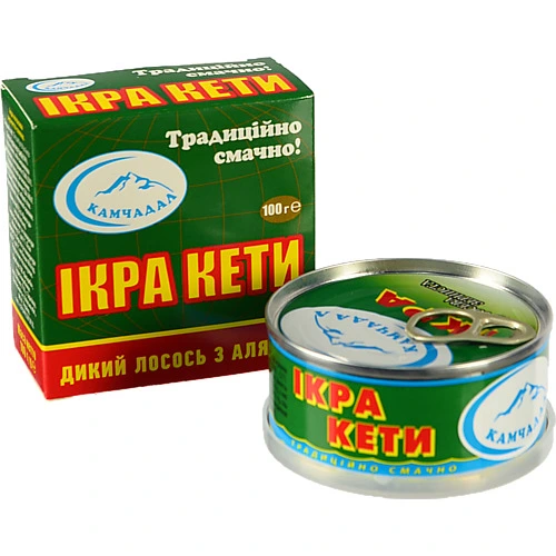 Ікра кети лососева зерниста солена Камчадал к/у 100г