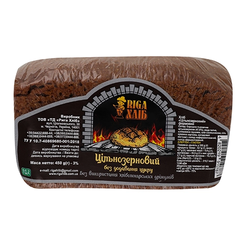 Хліб [Рига Хлібk [Цільнозерновийk без додавання цукру, 450 г