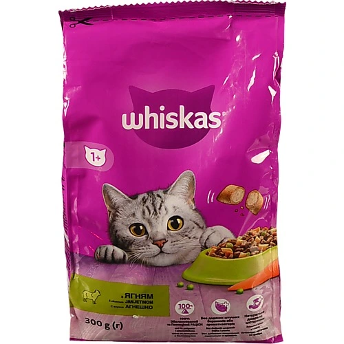 Корм сухий повнораціонний для дорослих котів З ягням Whiskas 300г