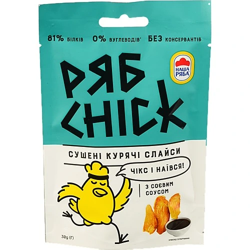 Сушені курячі слайси РябChick з соєвим соусом 30г