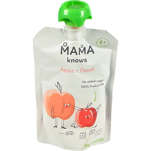 Пюре органічне Mama knows 90г яблучно-персикове без цукру