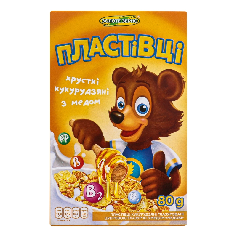 Пластівці кукурудзяні глазуровані з медом Золоте зерно к/у 80г