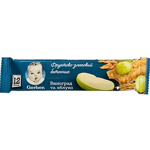 Батончик для дітей від 12міс фруктово-злаковий Виноград та яблуко Gerber м/у 25г