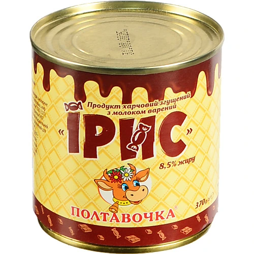 Продукт згущений 8.5% варений з рослинним жиром та цукром Ірис Полтавочка з/б 370г