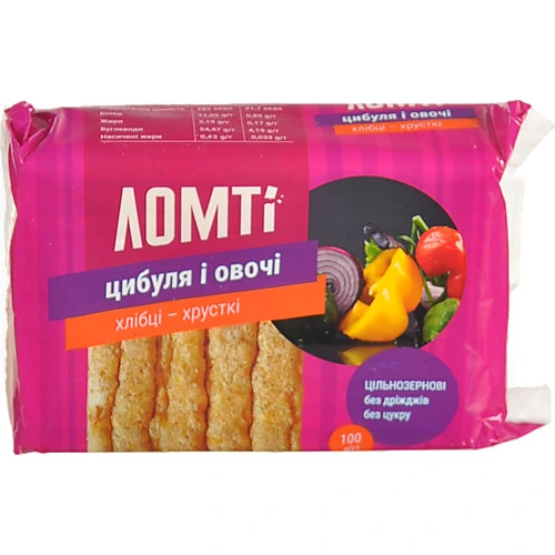 Хлібці Ломті хрусткі цільнозернові цибуля і овочі, 100 г