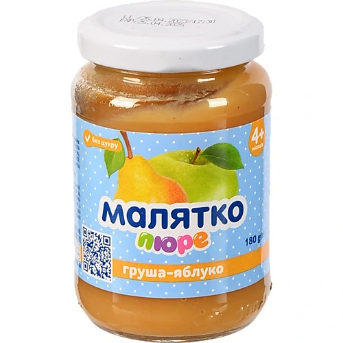 Пюре для дітей від 4міс Груша-яблуко Малятко с/б 180г